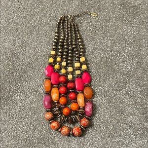 Vibrant Beaded Necklace with Pink and Orange Accents